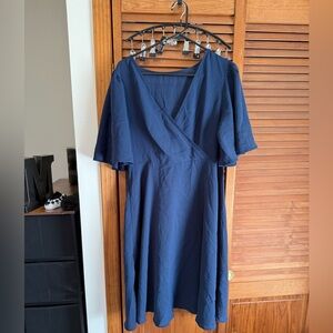 Elegant Navy Blue Wrap Dress